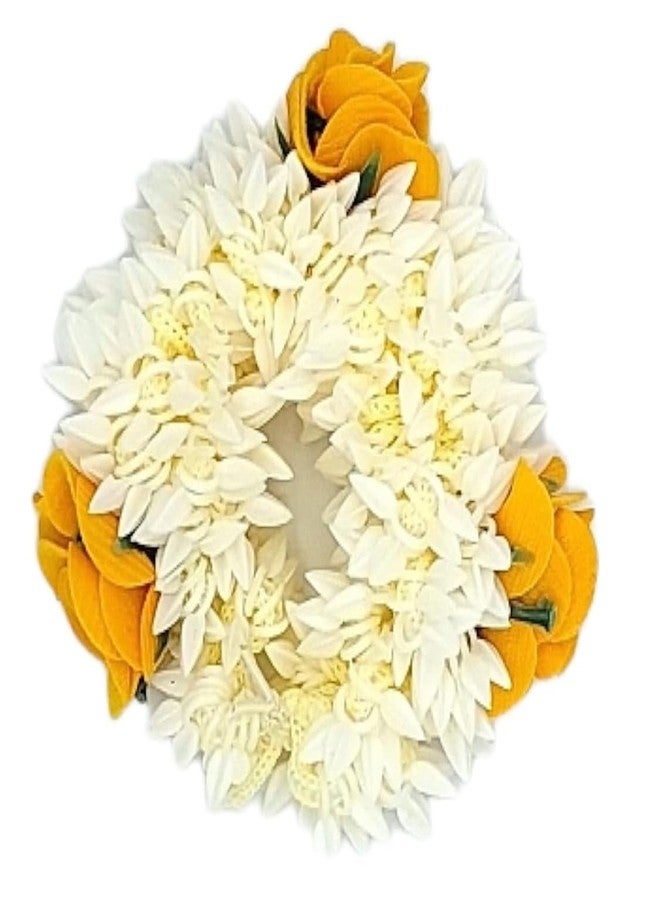 WECROO Stylish Hair Rubber White Pearl Mogra Gajra with Red,yellow Rose Flower Plastic Artificial Wedding Bun Elastic Band for Women Girls (yellow, Pack of 2) - Image 2